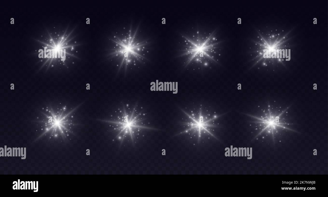 Lens flares with sparkles, white starbursts set, shiny camera flashes ...