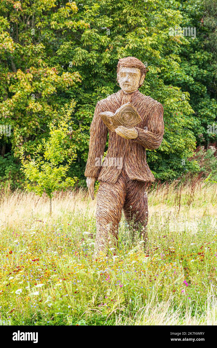 Woven willow sculpture of The Walking Poet by local artist David Powell