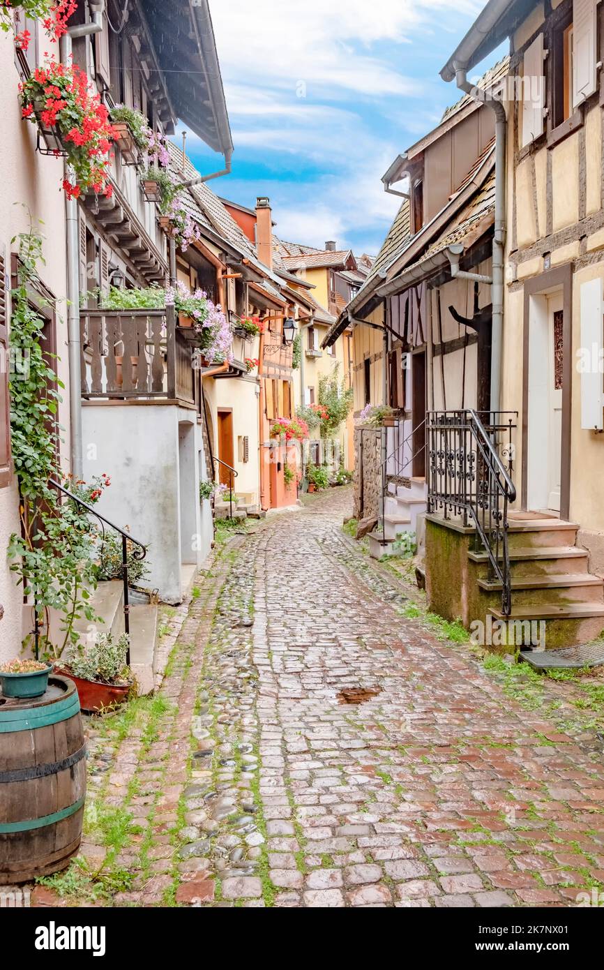 Eguisheim, France October 4, 2021 scenic small road with half