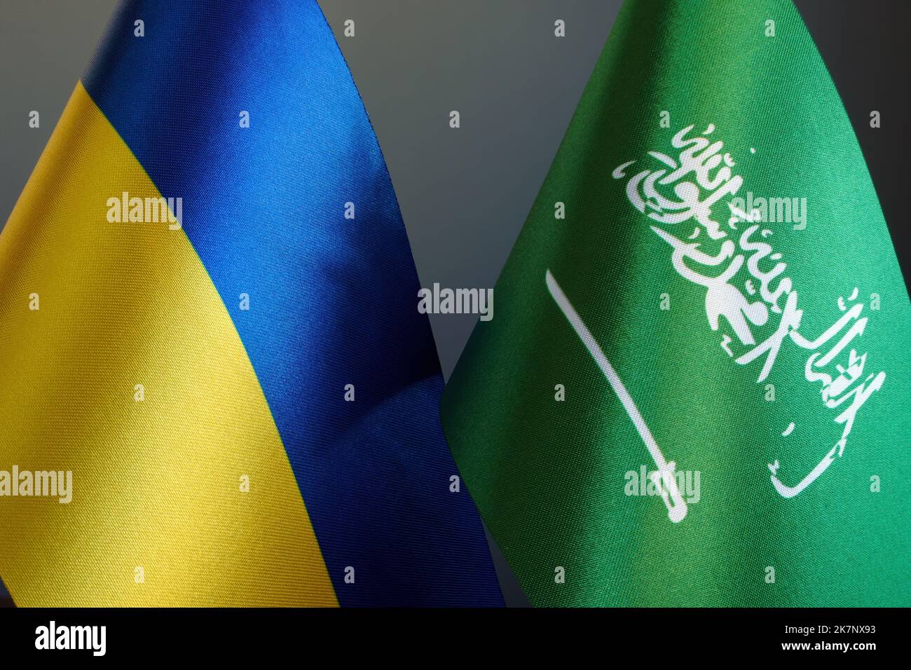 Flags of Saudi Arabia and Ukraine. Diplomacy between countries. Stock Photo