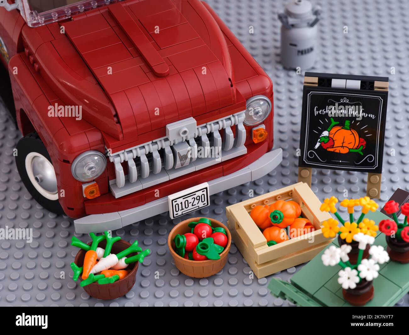 Tambov, Russian Federation - January 02, 2022 A Lego Pickup Truck with