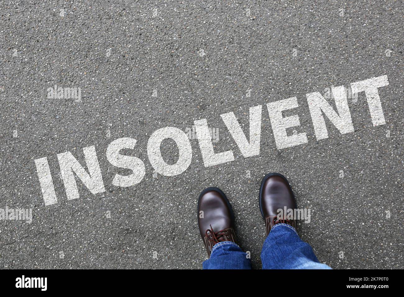 Insolvent symbolic photo insolvency bankrupt depts money finance and economic crisis business concept economy with businessman Stock Photo