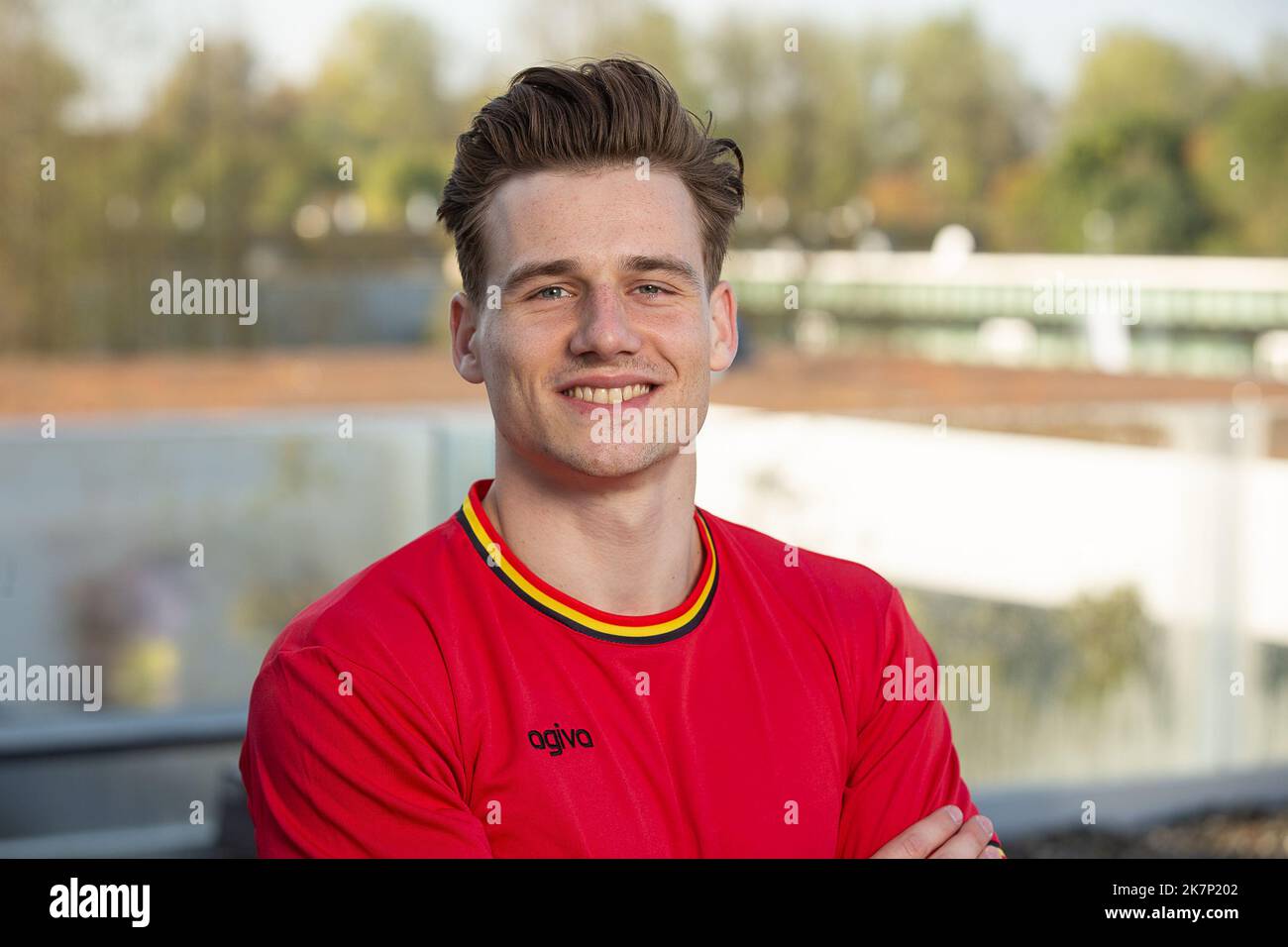 Belgian Luka Van den Keybus poses for the photographer during a press