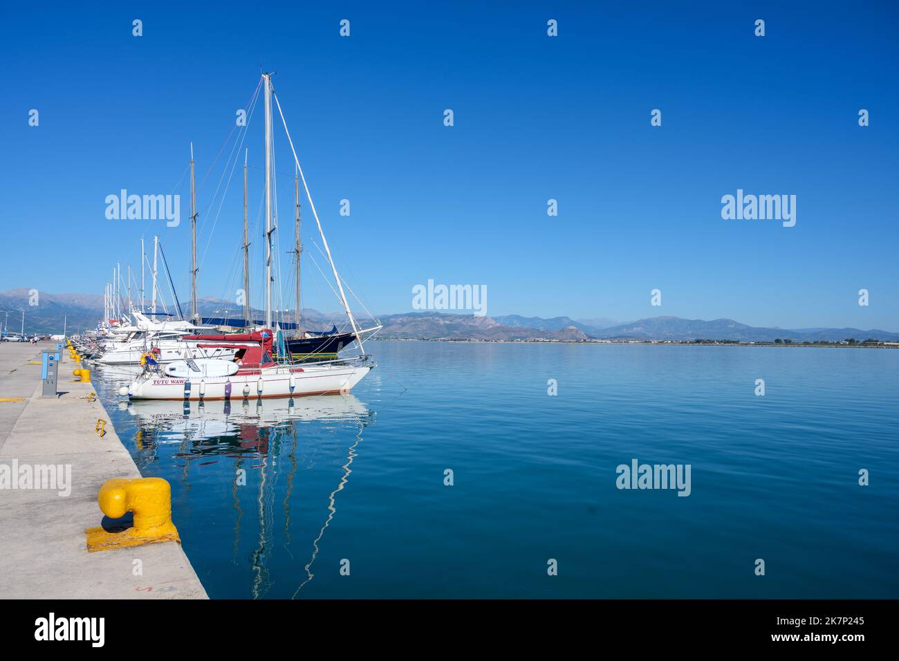 Harbour and waterfront in Nafplio (Nafplion), Peloponnese, Greece Stock Photo