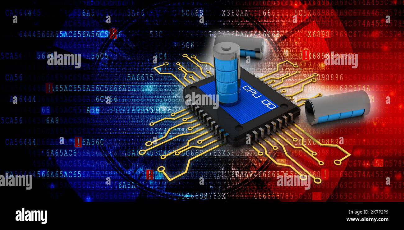 3d rendering latest computer microchips with battery Stock Photo