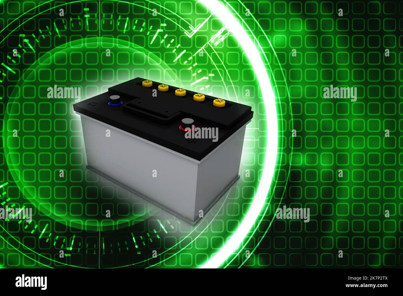3d rendering Electrical energy and power supply source concept, accumulator inverter battery with charging level indicator Stock Photo