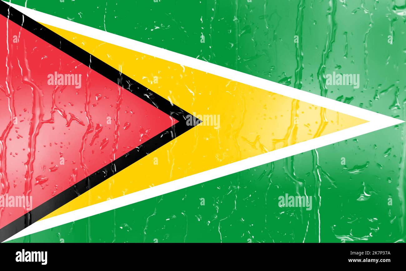 3D Flag of Guyana on a glass with water drop background Stock Photo - Alamy