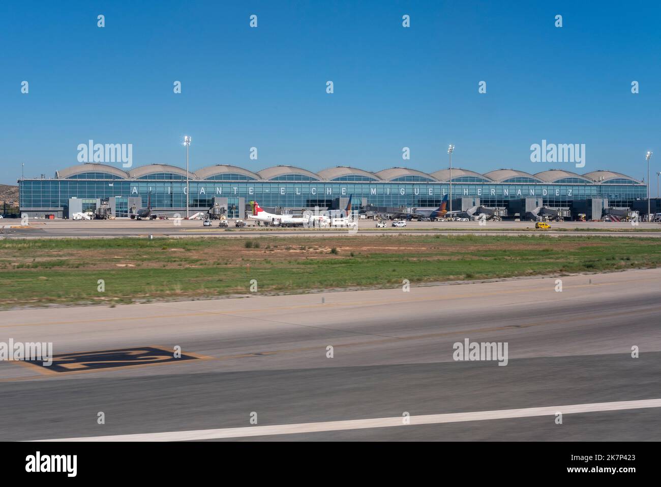 Alicante Elche Miguel Hernández Airport terminal, Spain, Europe. In 2021 the airport was renamed to Aeropuerto de Alicante–Elche Miguel Hernández Stock Photo