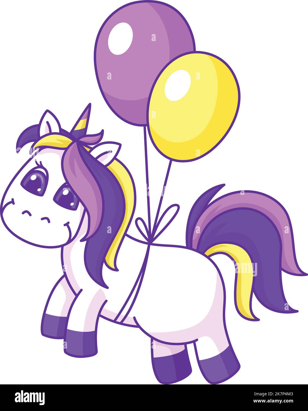 Cute unicorn flying on balloons. Magic cartoon horse Stock Vector Image ...