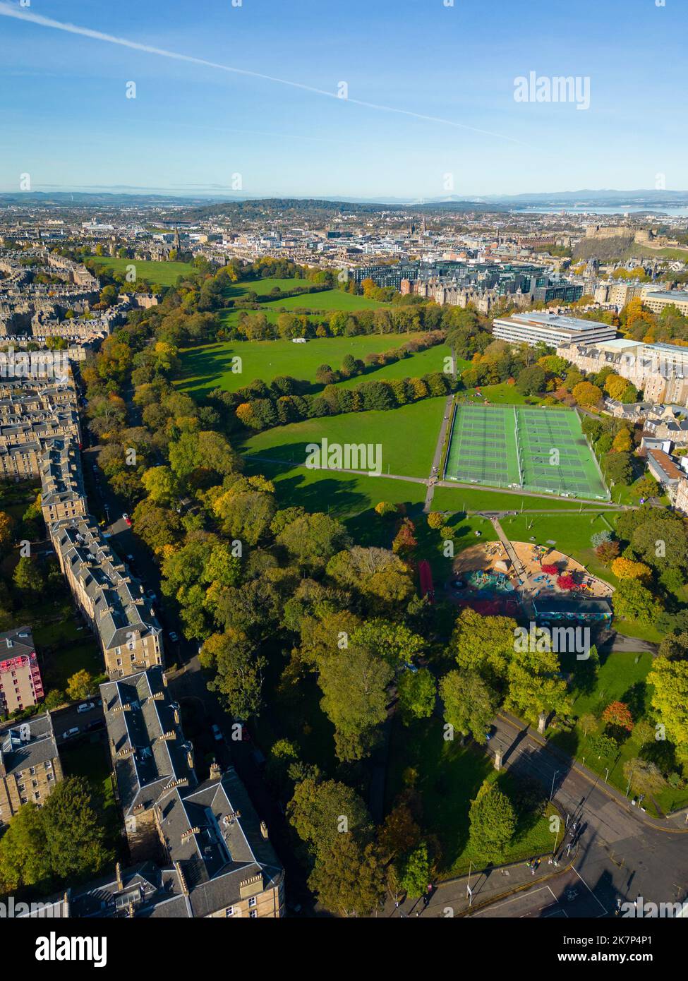 Aerial view of The Meadows public park in Edinburgh, Scotland, UK Stock Photo