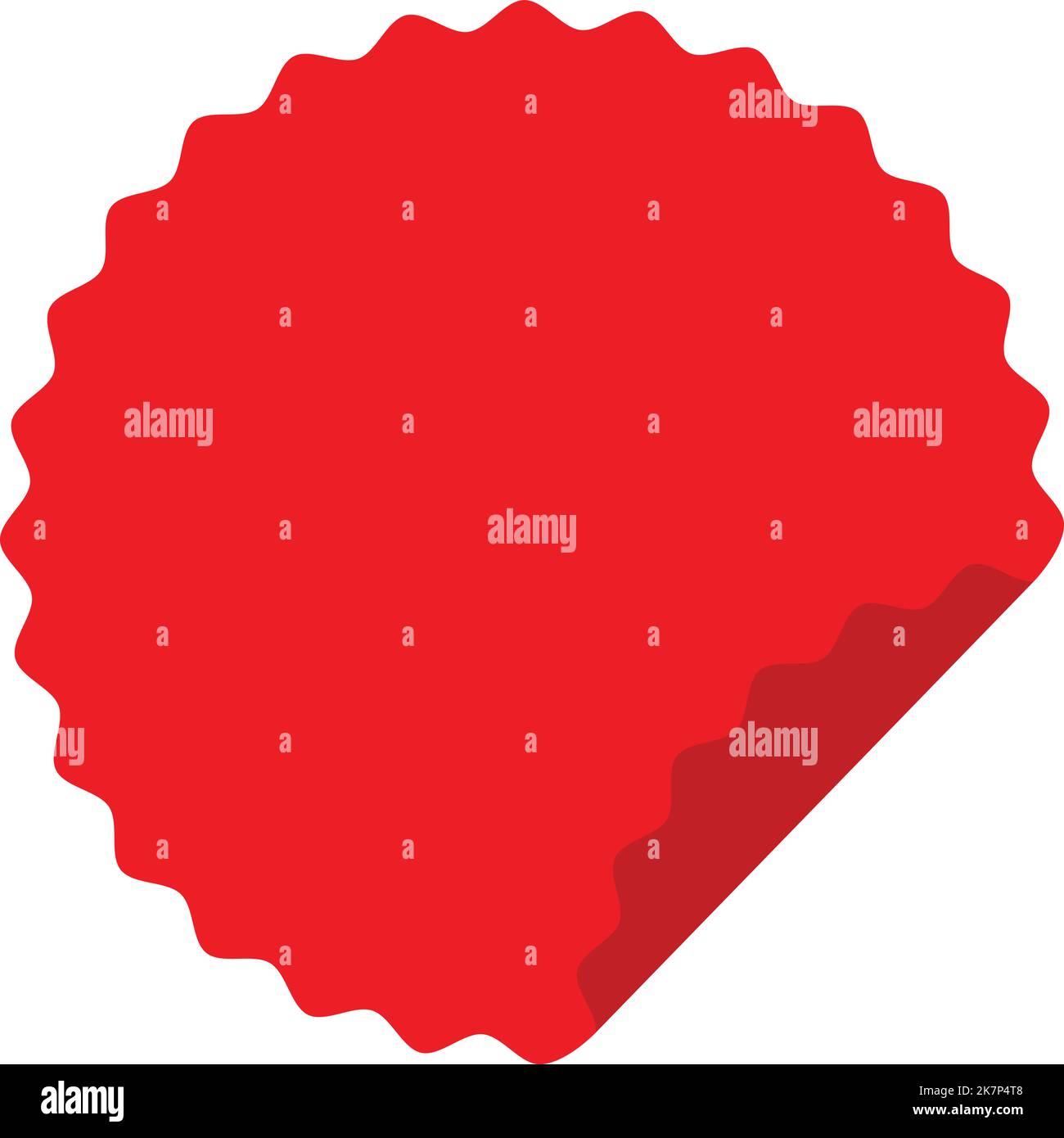 Red round label with peeled edge. Badge template Stock Vector