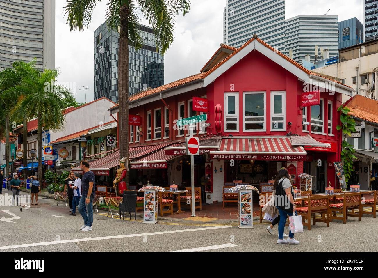 Middle Eastern Restaurants on Bussorah Street, Singapore Stock Photo