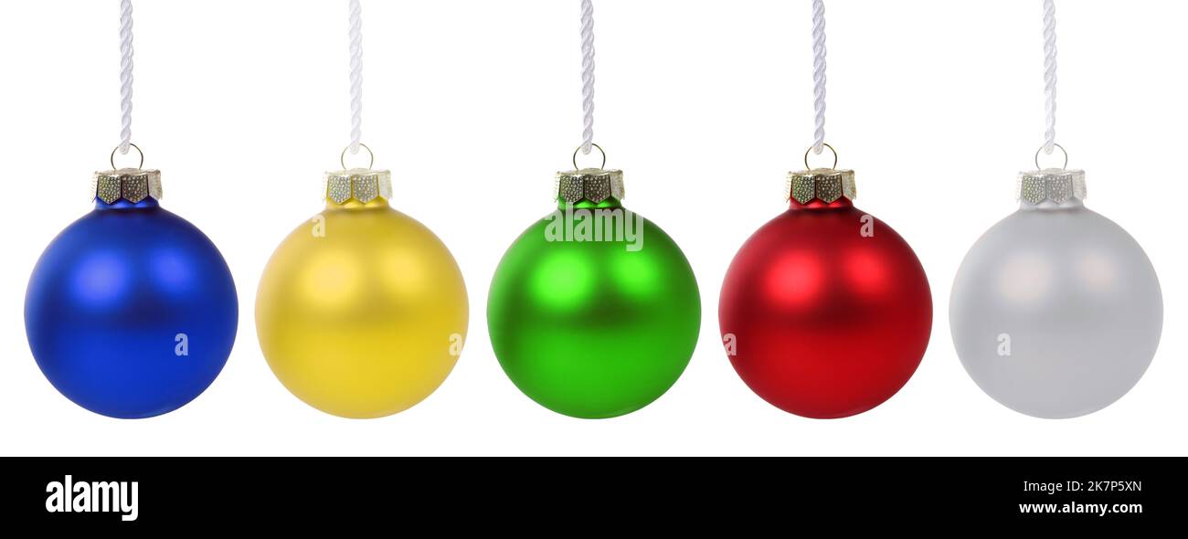 Set of Christmas decoration ornament with colorful balls many baubles isolated on a white background Stock Photo