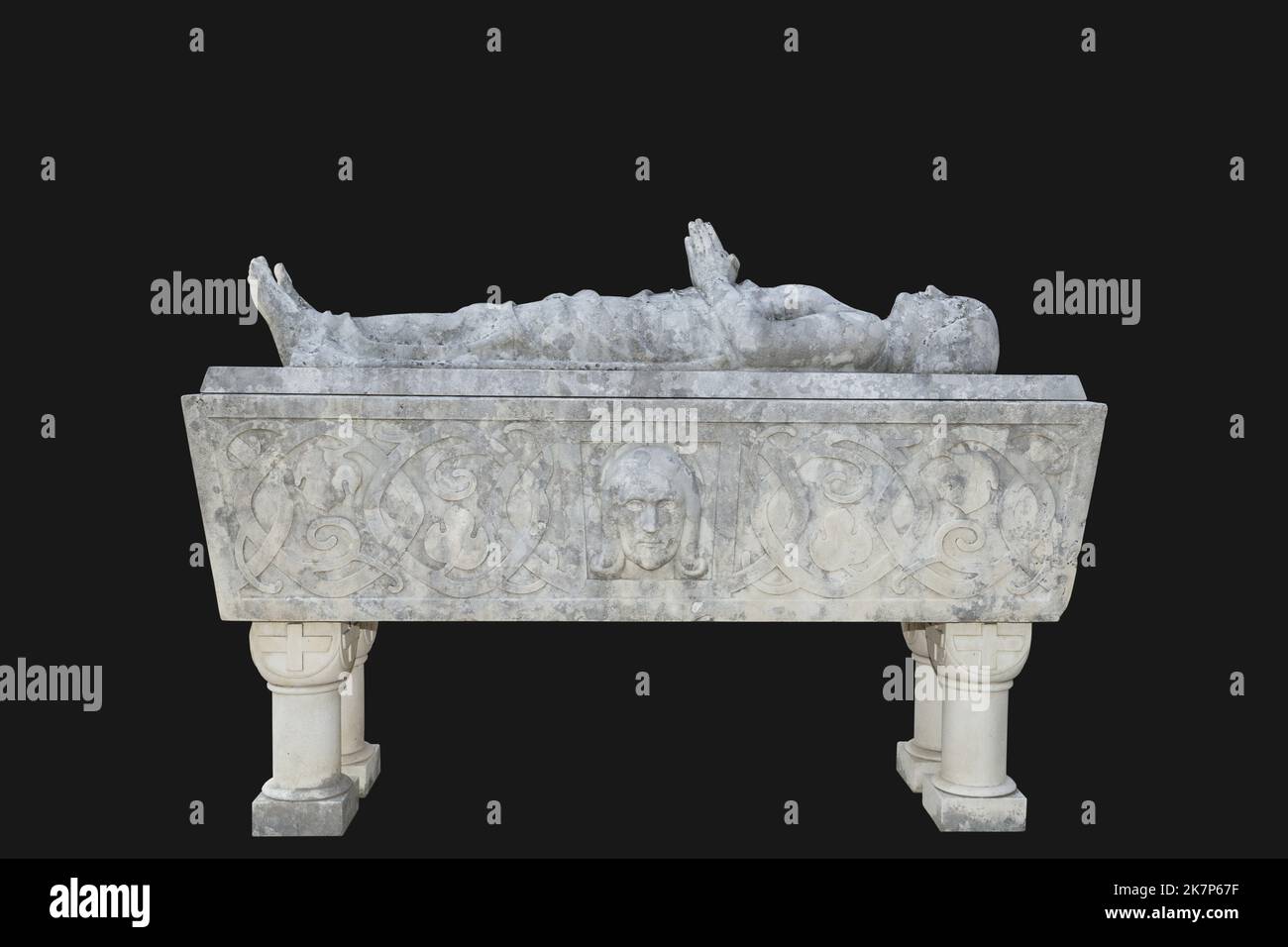 Old sarcophagus with relief on the side Stock Photo