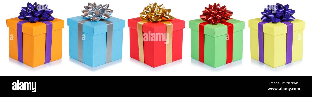 Christmas and birthday gifts presents collection deco banner isolated on a white background Stock Photo