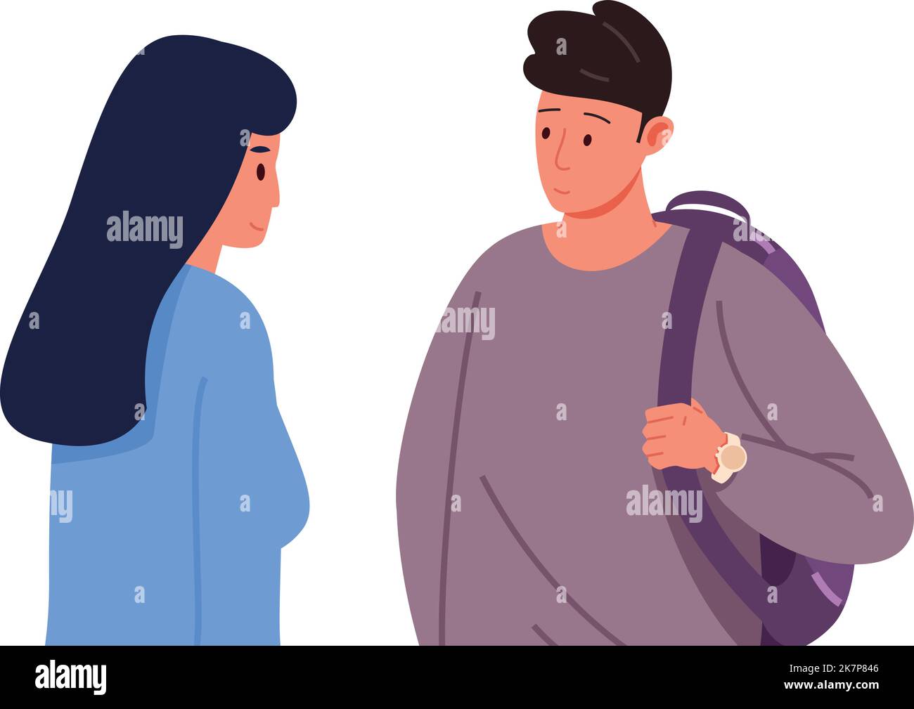 Students talking. Young man and woman conversation isolated on white ...