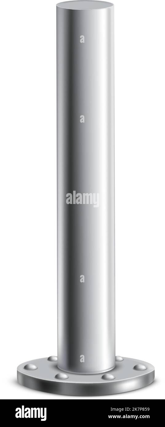 Round metal pole mockup. Iron stand base isolated on white background