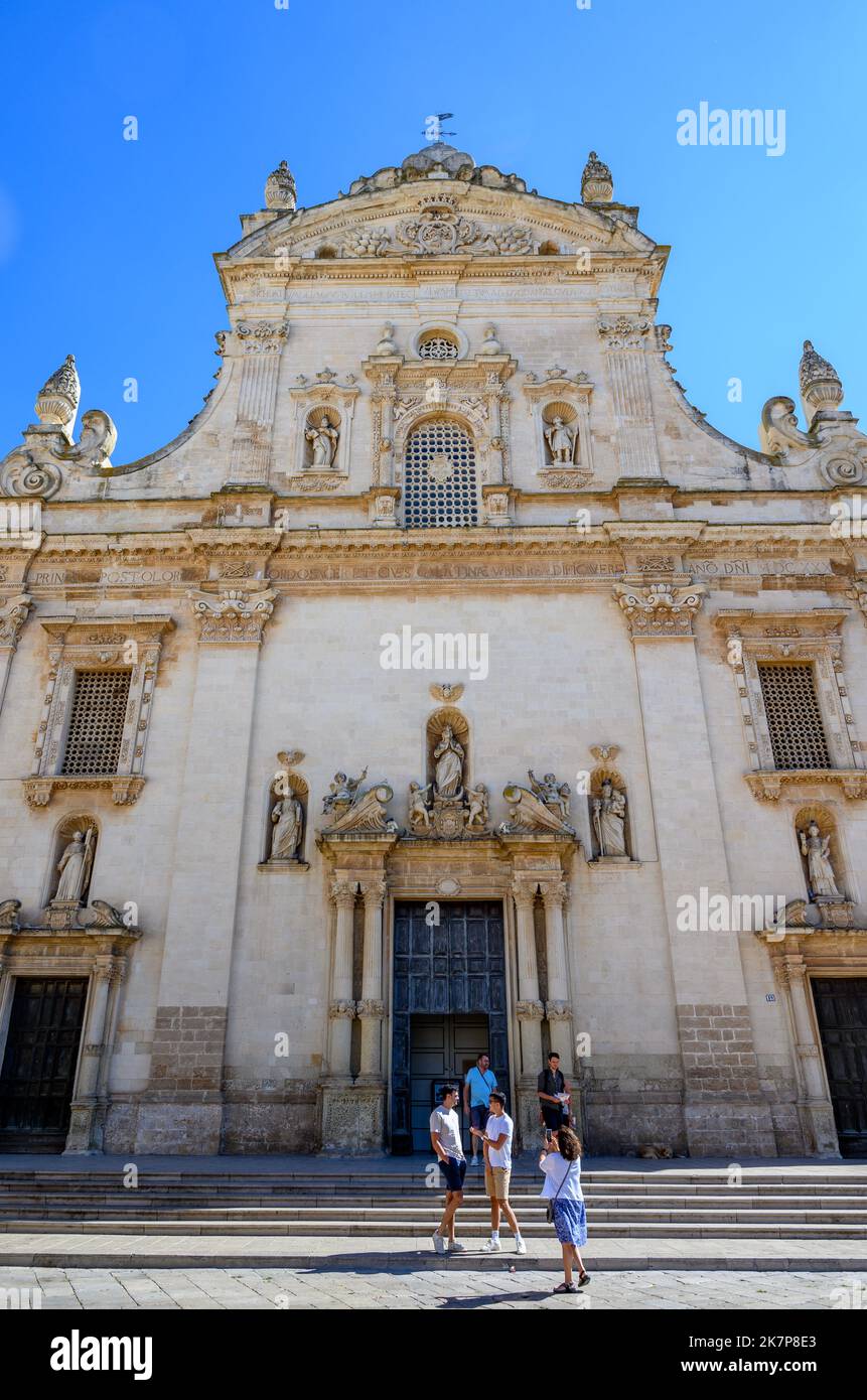 Front facade of the ornately baroque Church of Saints Peter and Paul the Apostles in Galatina, Apulia (Puglia), Italy. Stock Photo