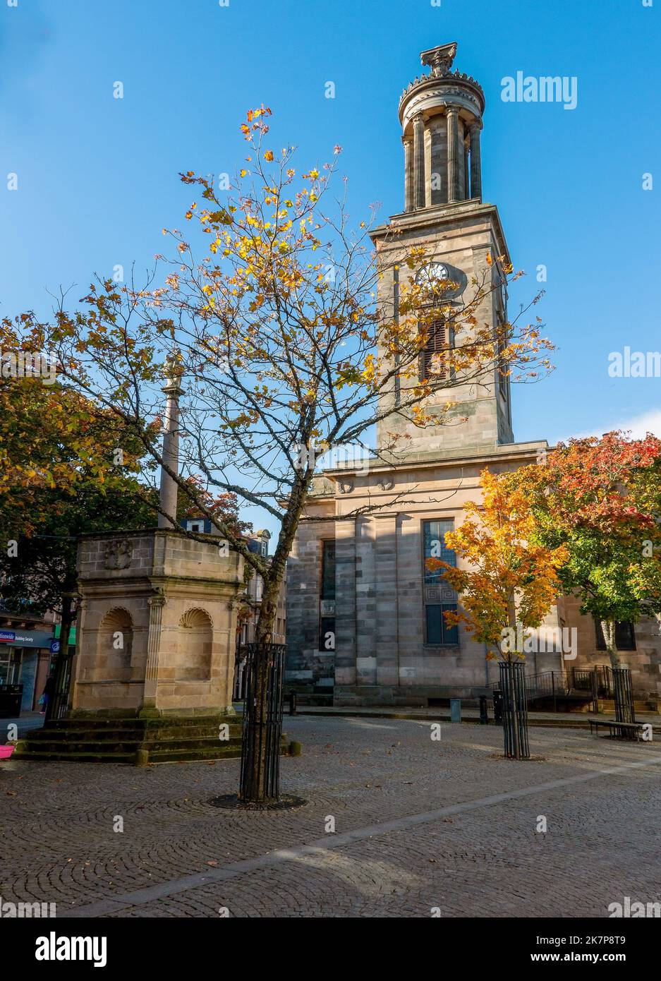 St Giles Church and Muckle Cross on the High Street Elgin, Scotland, UK