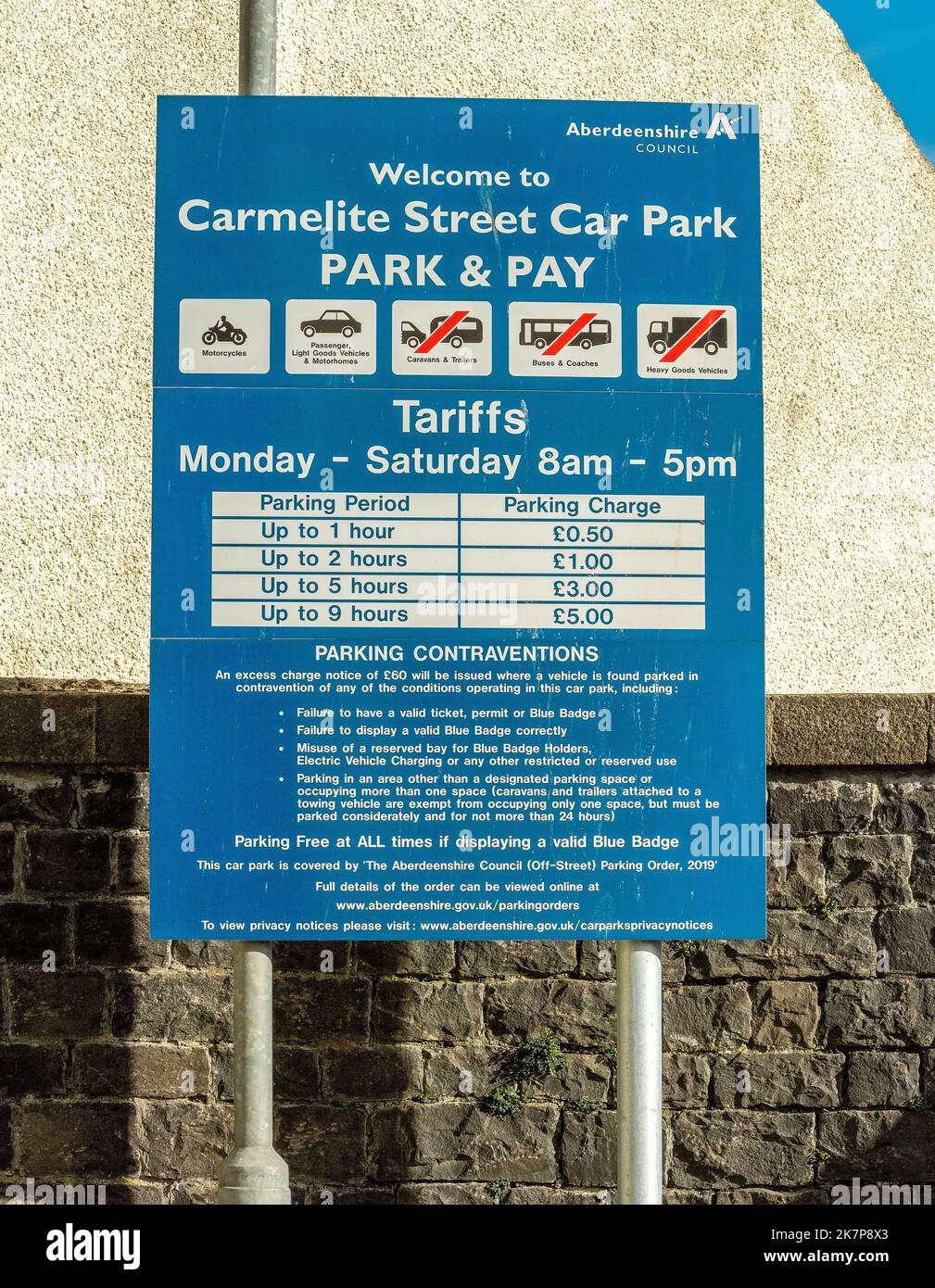 Parking charges at a car park in Banff, Aberdeenshire, Scotland, UK