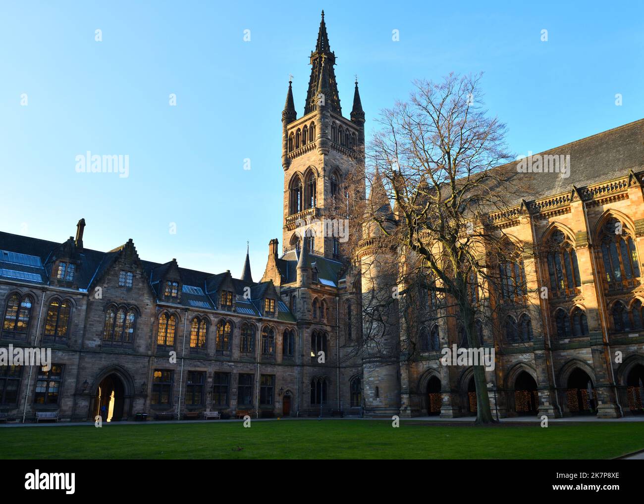 University of Glasgow east quadrangle in winter light in Scotland, UK Stock Photo