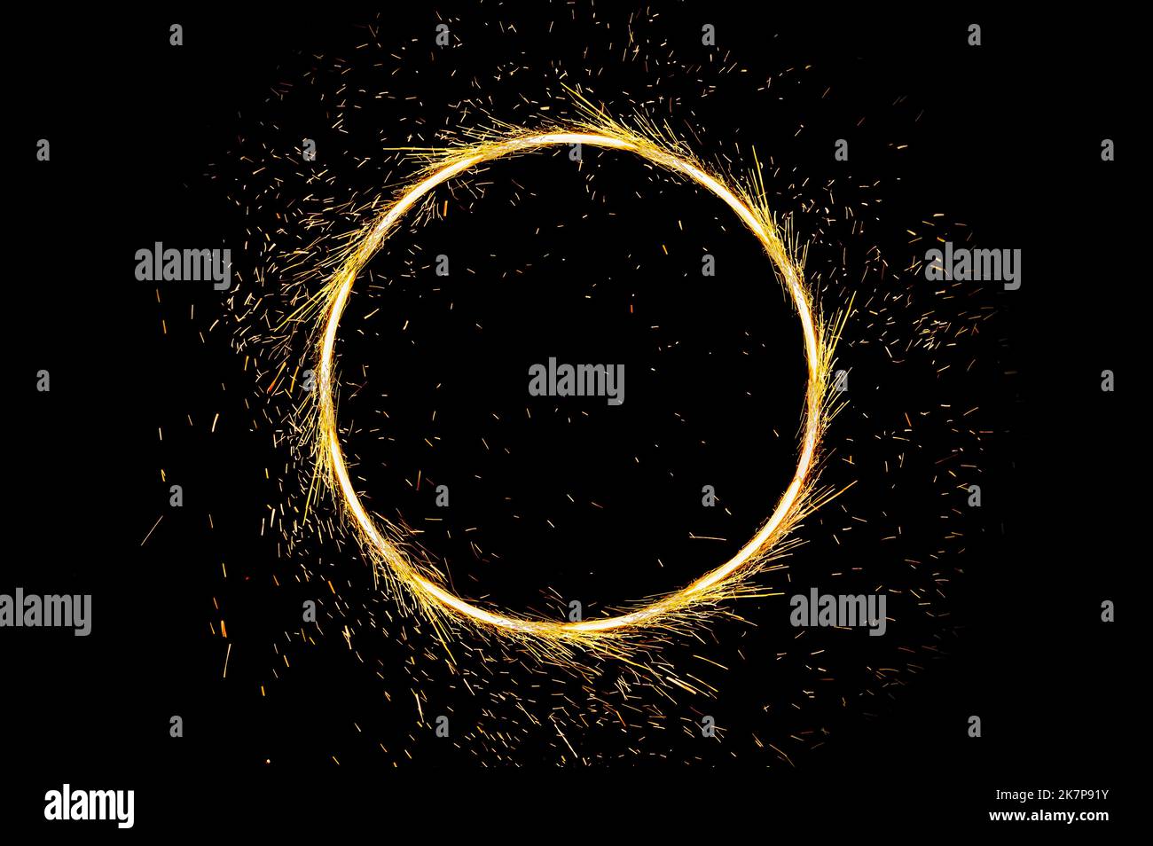 circle light frame on black background Stock Photo