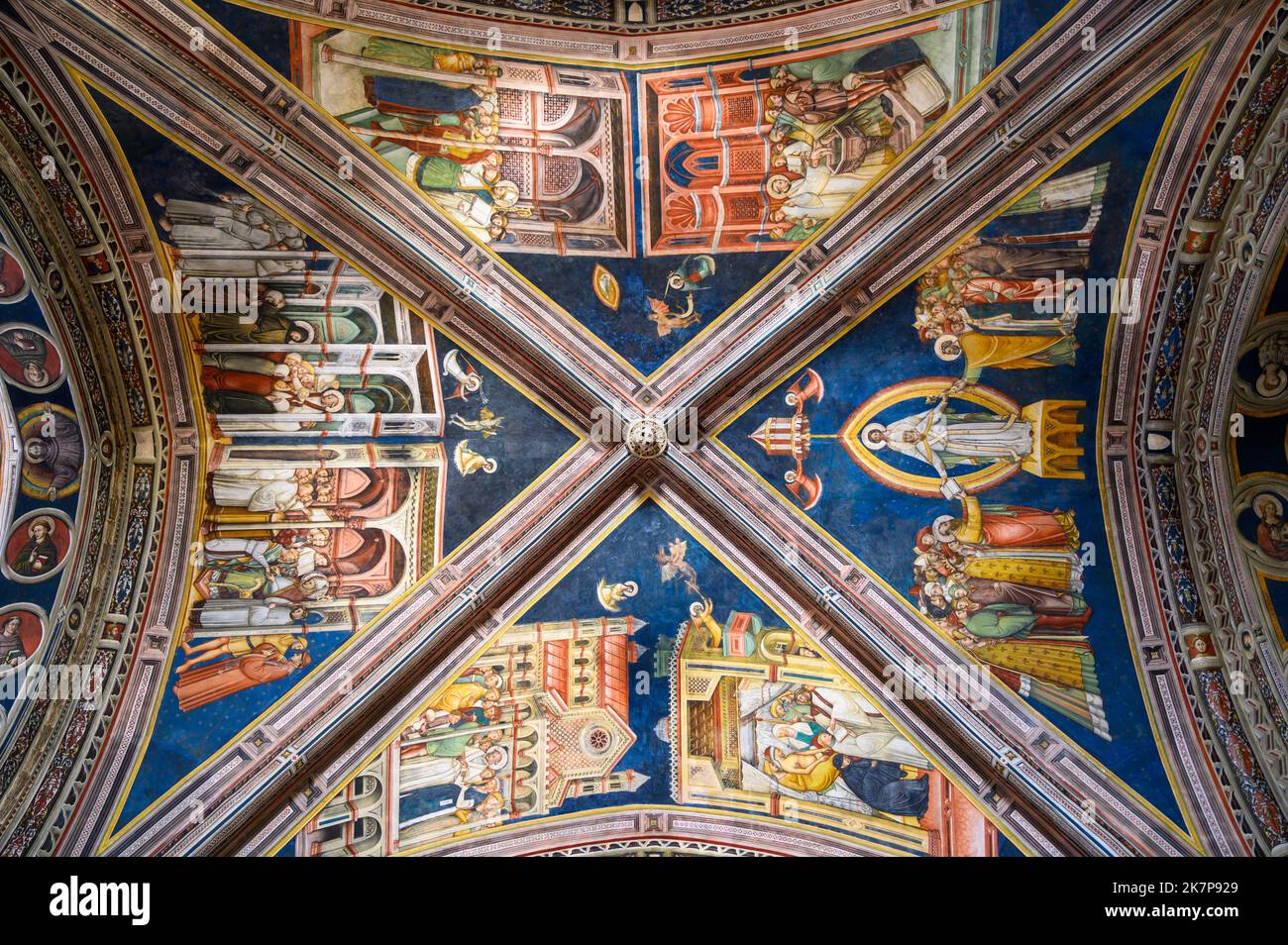 Magnificent fresco painted ceilings in the Basilica of Saint Catherine of Alexandria, Galatina, Apulia (Puglia), Italy. Stock Photo