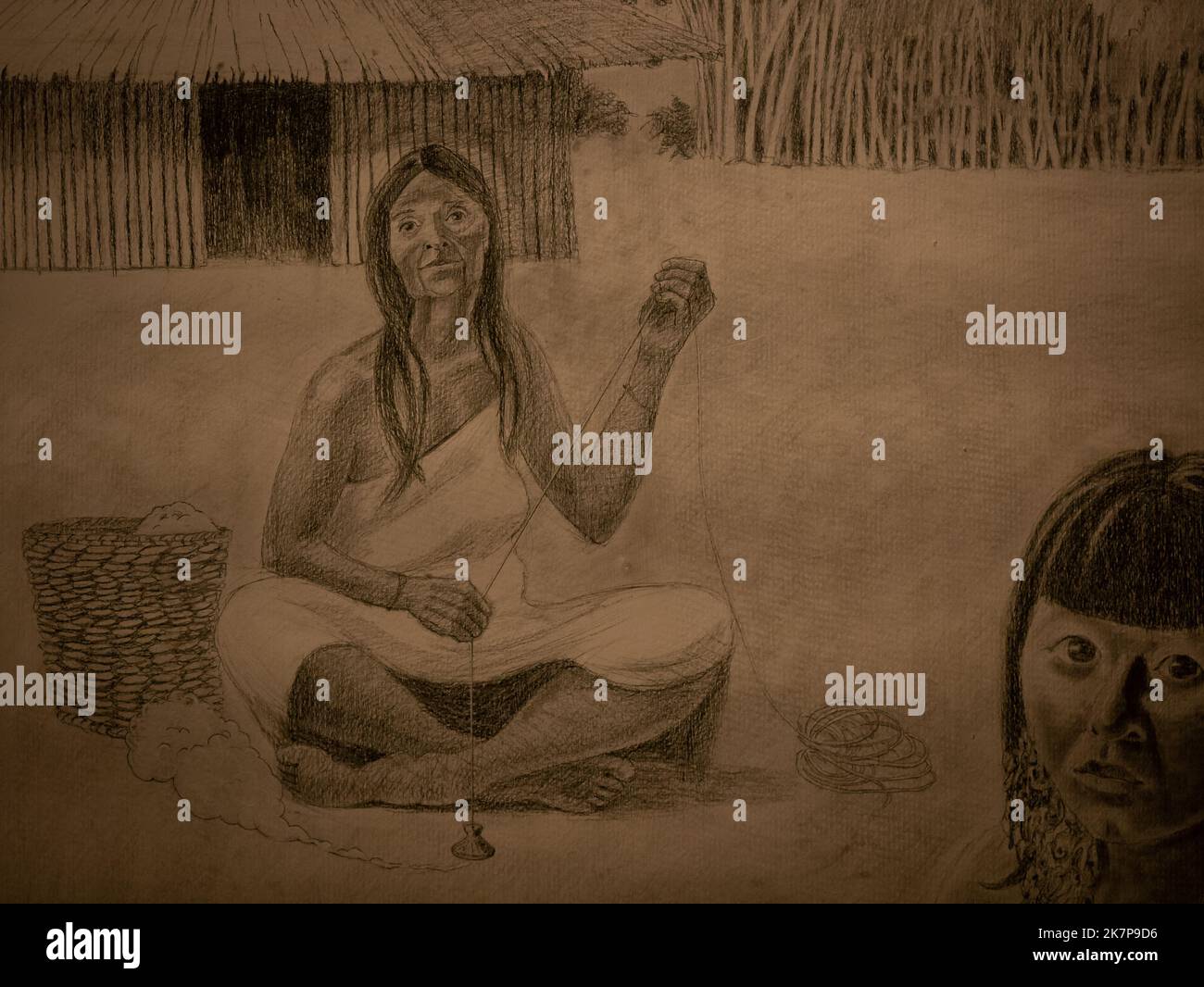 Jerico, Antioquia, Colombia - April 5 2022: Drawing Representing the Indigenous People of the Colombian Sierra Nevada in the Museum of Anthropology an Stock Photo