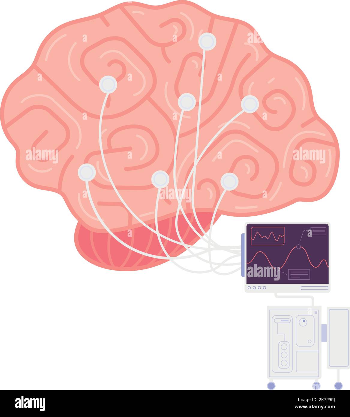 Brain with wires. Medical test icon. Neurology symbol isolated on white