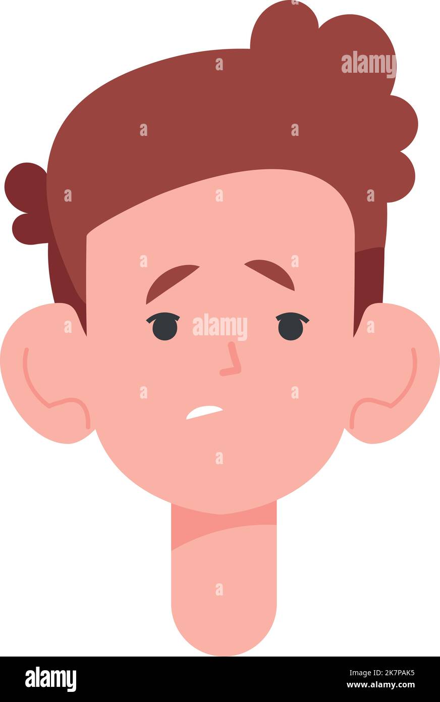 Scary sad kid face. Cartoon boy emotion isolated on white background Stock Vector