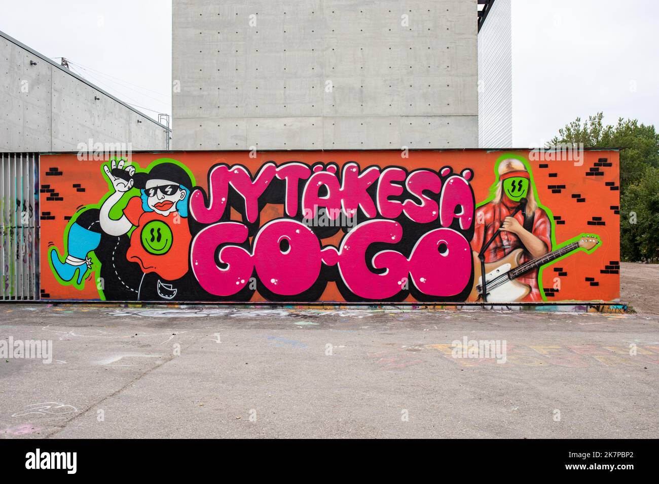 Jytäkesä Go-Go urban summer festival graffiti on Suvilahti graffiti wall in Helsinki, Finland Stock Photo