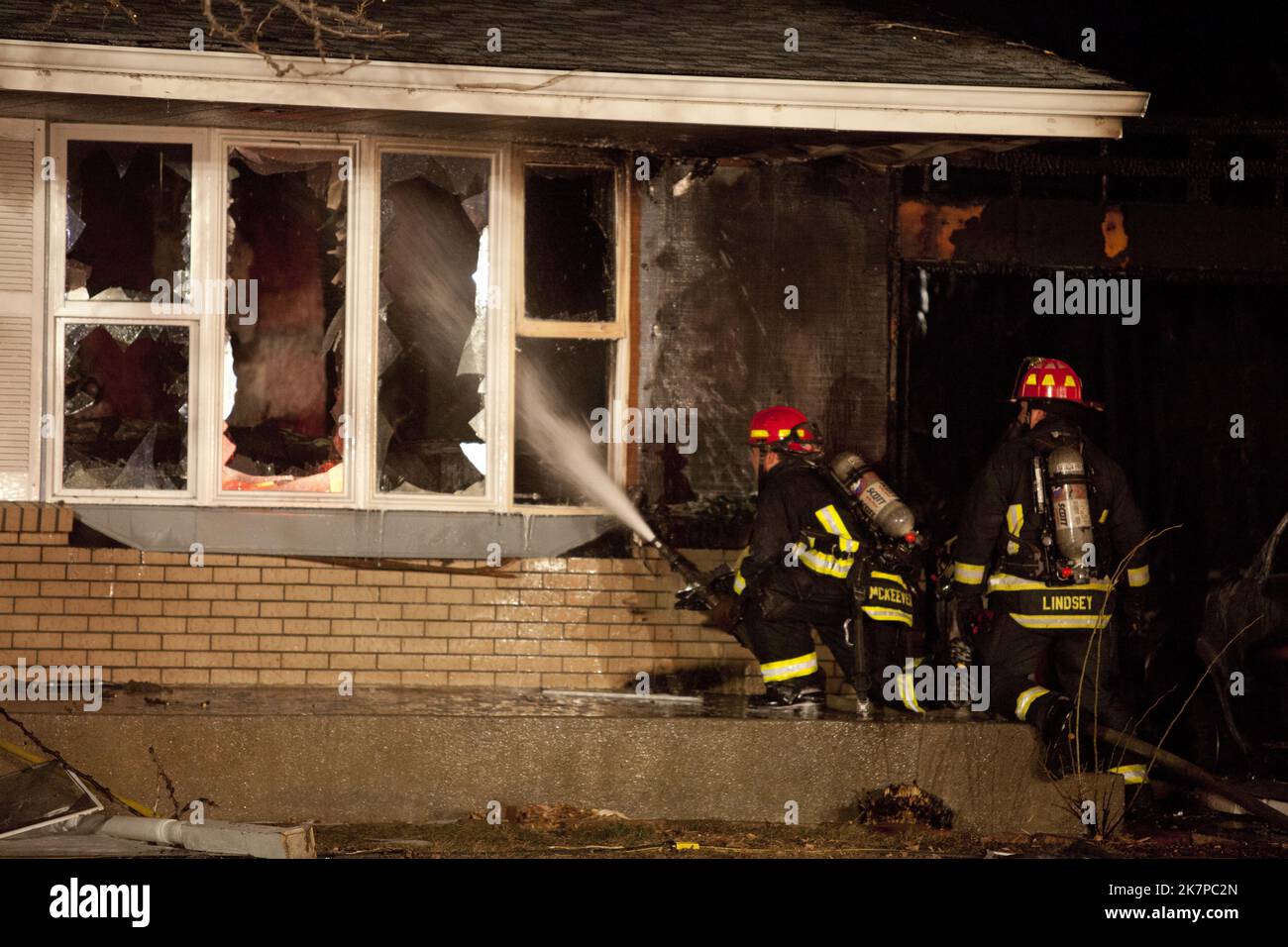 Arvada Fire Department battles a two house fire in. On 04/03/2011 in Arvada, Colorado, USA. Stock Photo