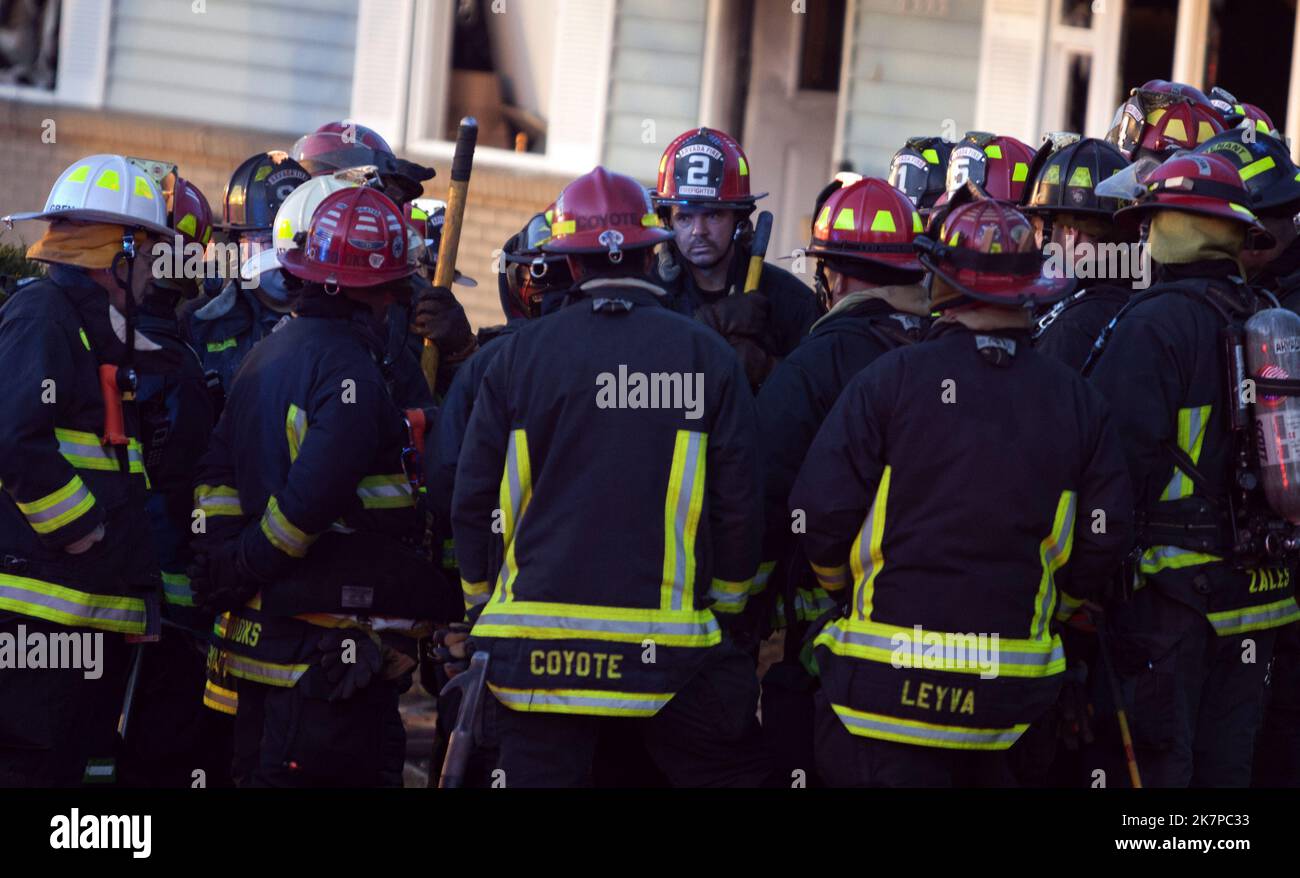 Arvada Fire Department battles a two house fire in. On 04/03/2011 in Arvada, Colorado, USA. Stock Photo