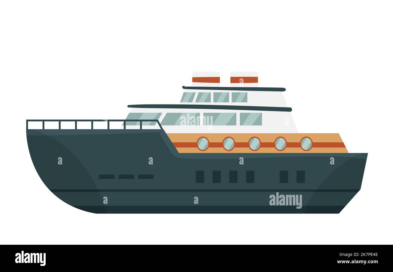 Large floating marine ship. Boat passengers, travelling sea transportation vector illustration Stock Vector