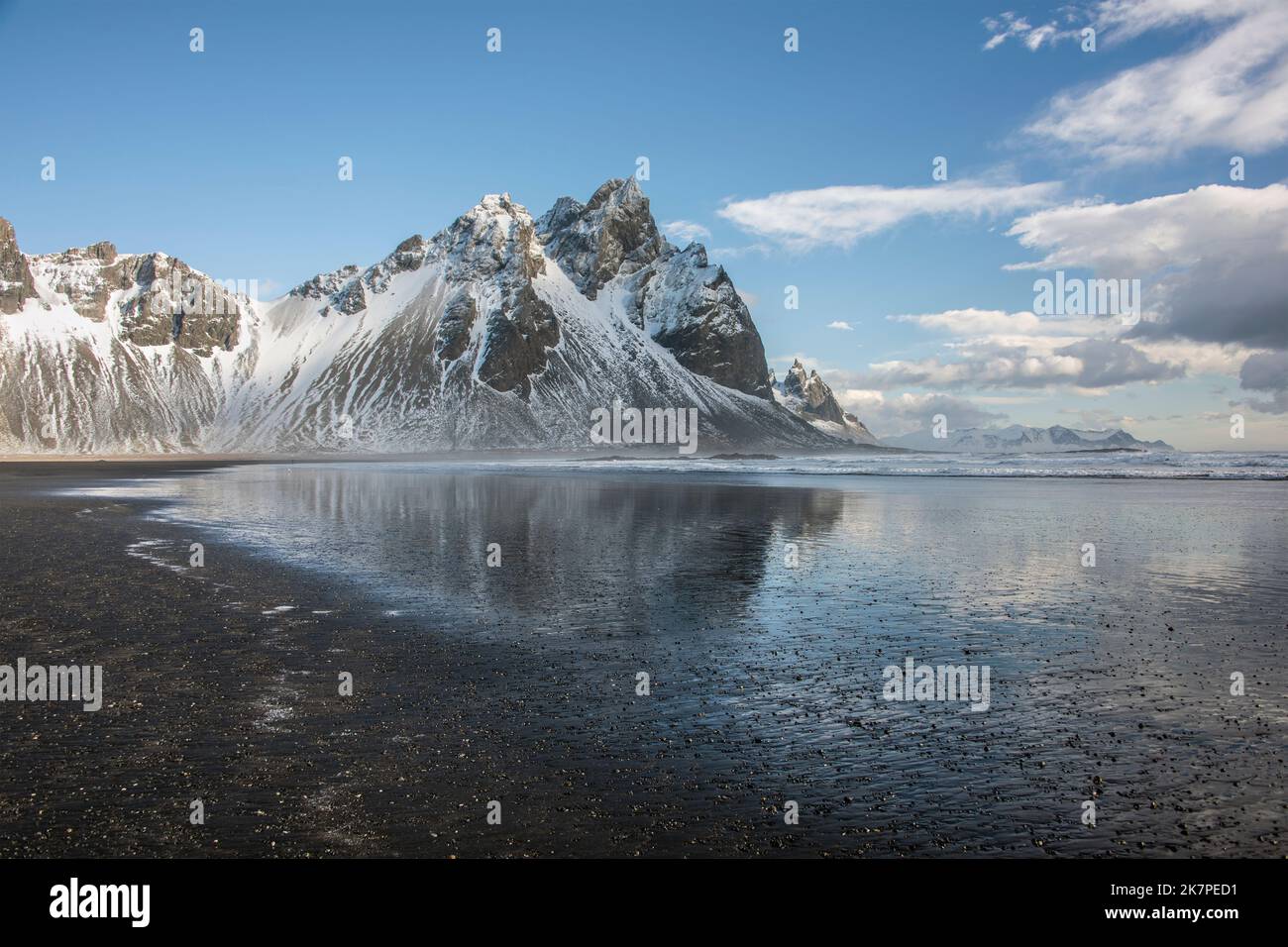 Stokksnes black sand beach and Vestrahorn mountain, Iceland Stock Photo