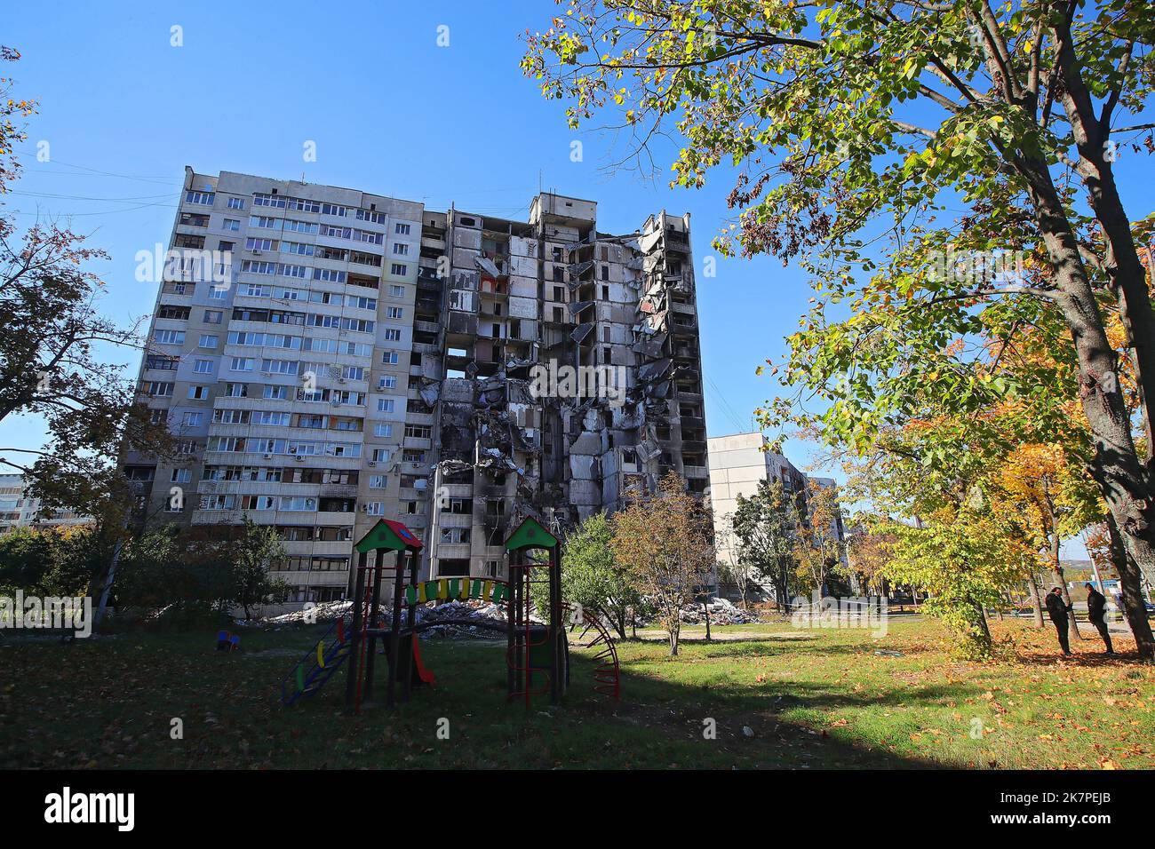 Ukraine High Rises KHARKIV, UKRAINE - OCTOBER 09, 2022 - A residential high-rise building ...