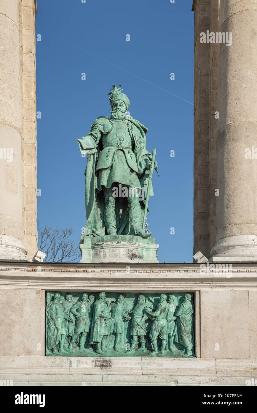 Gabriel Bethlen Statue in the Millennium Monument at Heroes Square - Budapest, Hungary Stock Photo