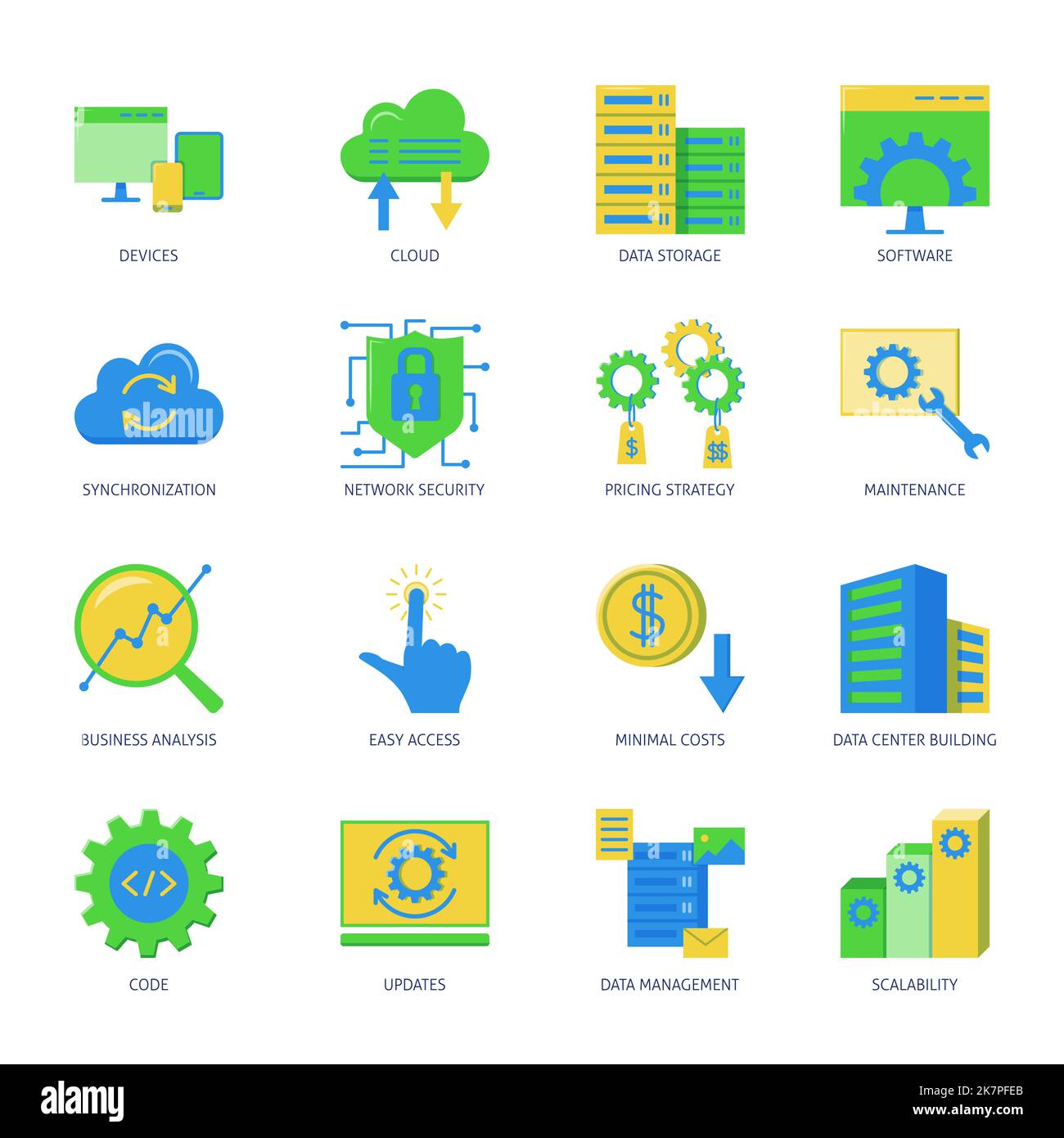 Software icon set in flat style. Application code development and ...