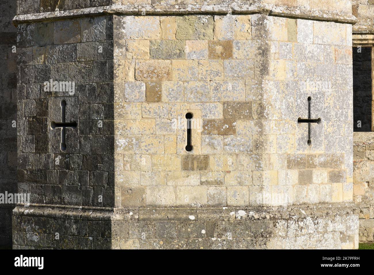 Arrow slits on a tower of Titchfield Abbey, an English Heritage site in Hampshire, England. Stock Photo