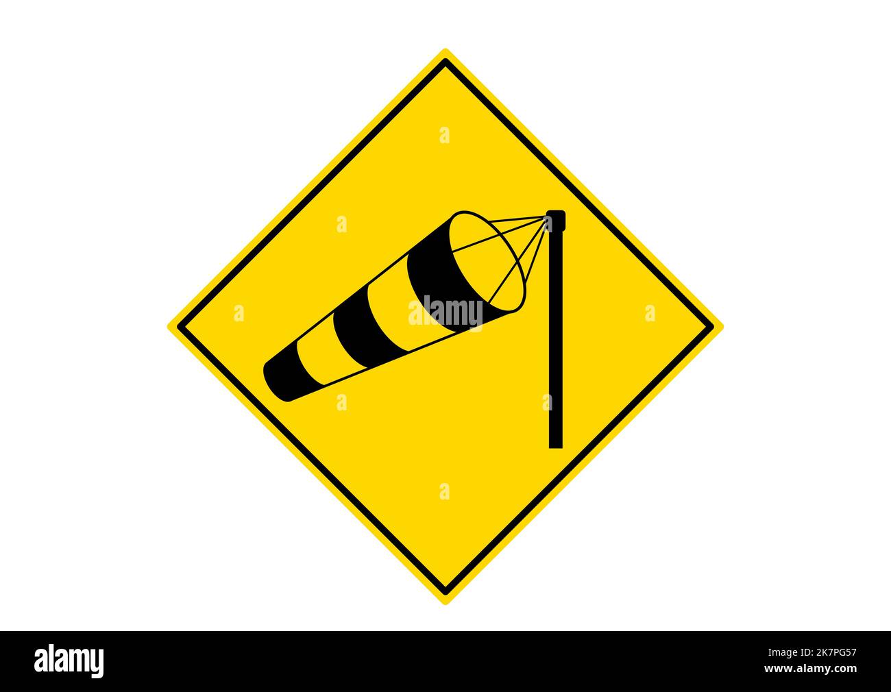Strong crosswind road sign - windsock in yellow rhombus vector illustration. Stock Vector