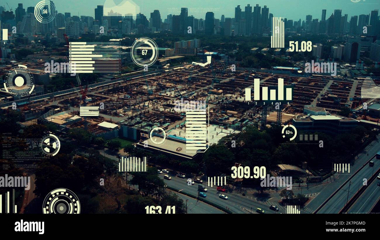 Construction technology concept with alteration graphic over construction site showing concept