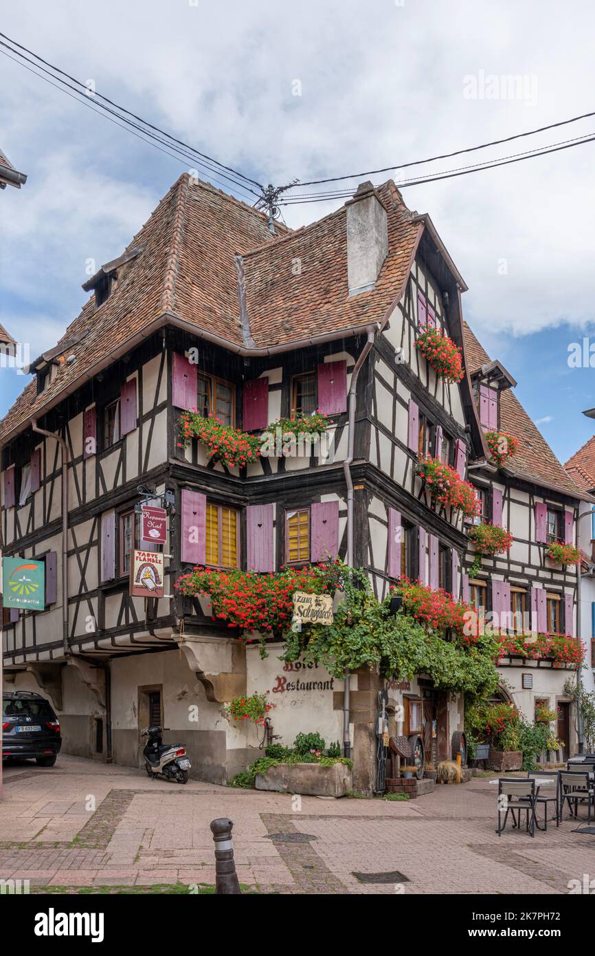 View of a typical Alsatian restaurant facade in the village Stock Photo Alamy