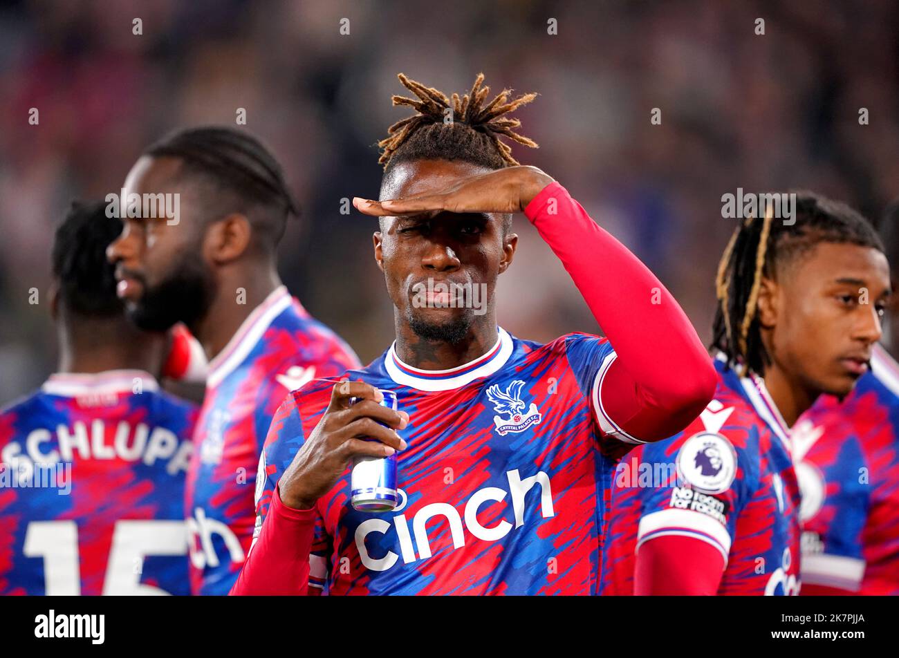 Crystal Palace's Wilfried Zaha (centre) ahead of the Premier League match at Selhurst Park, London. Picture date: Tuesday October 18, 2022. Stock Photo