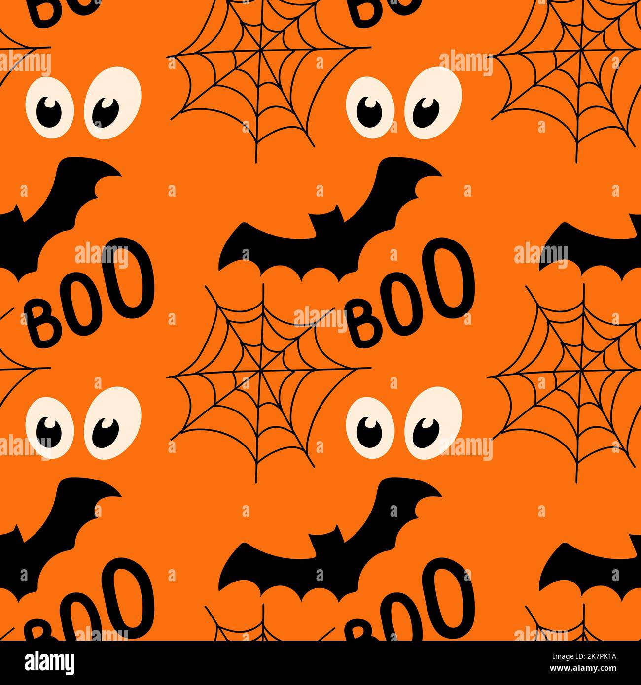 Halloween seamless pattern with cobweb, bat illustration on orange ...