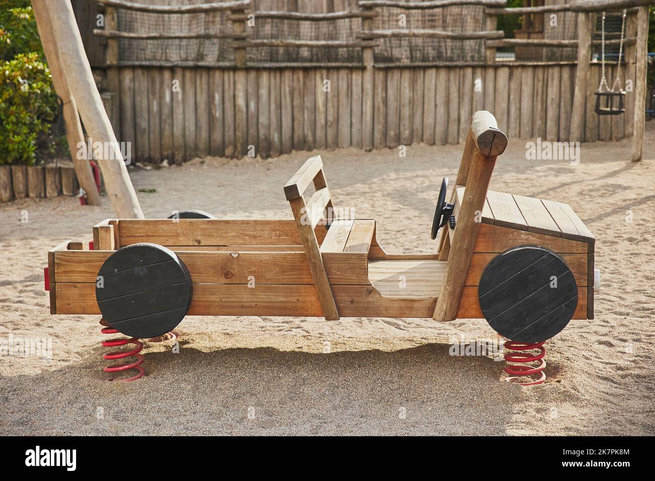 Funny wooden car on a playground in Denmark Stock Photo Alamy