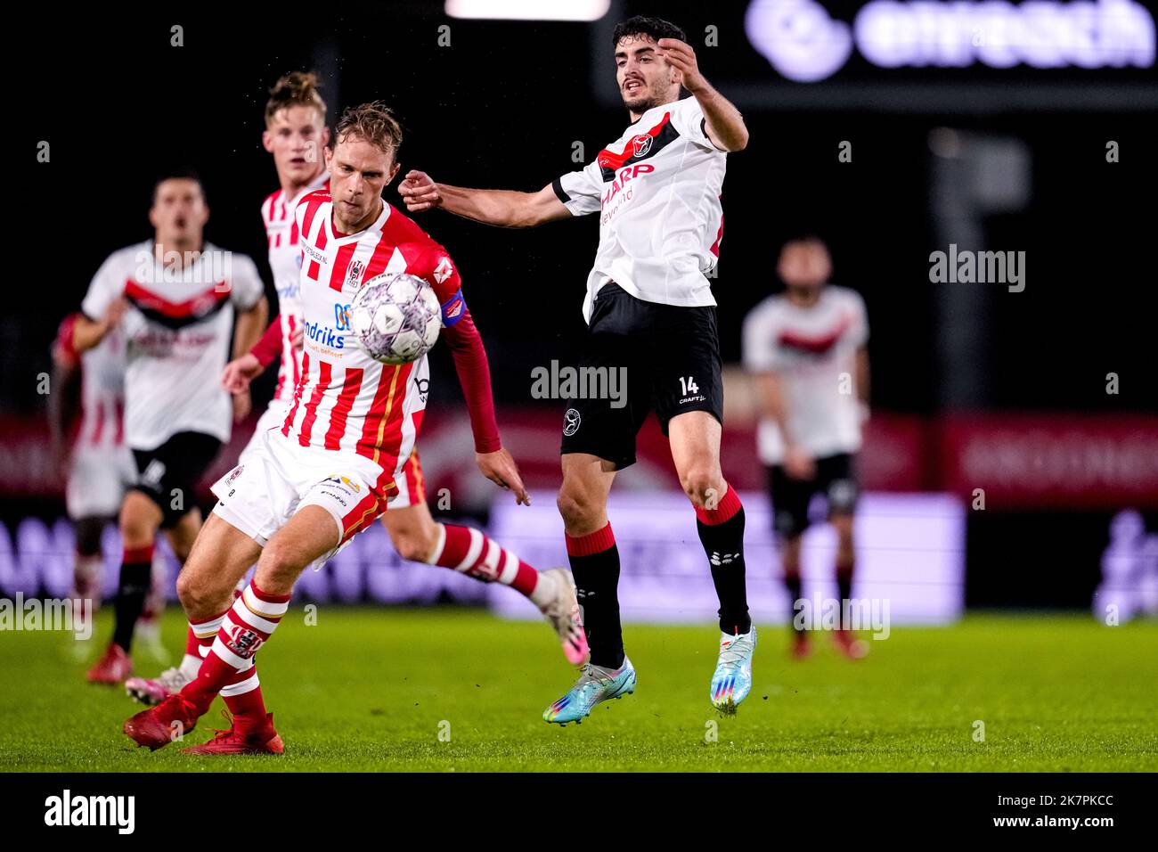 ALMERE, NETHERLANDS - OCTOBER 18: Rick Stuy van den Herik of TOP Oss, Jose Pascual of Almere City FC during the Dutch TOTO KNVB Cup match between Almere City FC and TOP Oss at Yanmar Stadion on October 18, 2022 in Almere, Netherlands (Photo by Patrick Goosen/Orange Pictures) Stock Photo