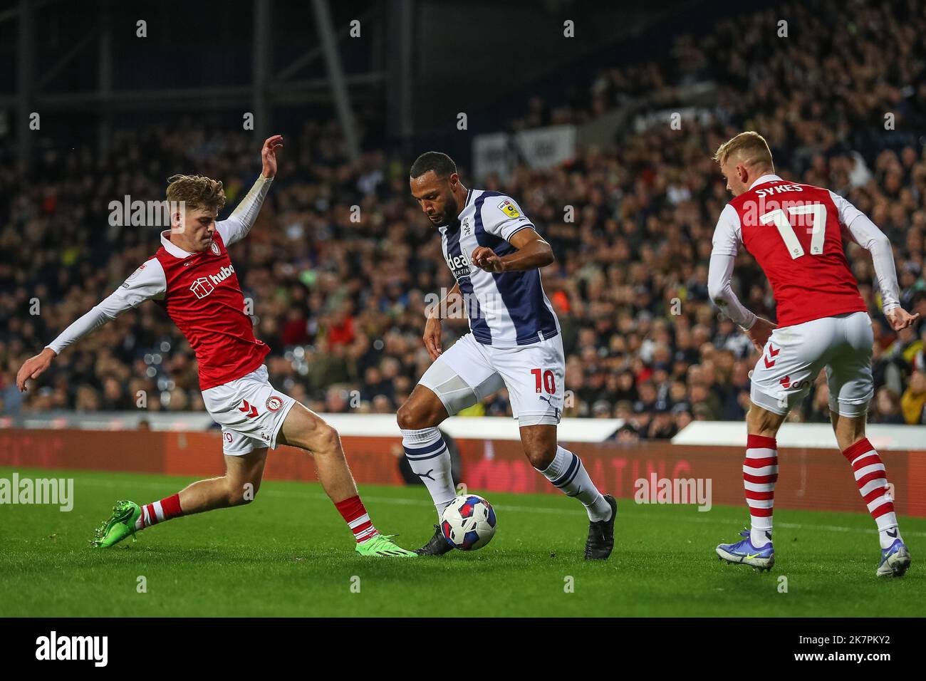 Alex Scott #7 of Bristol City tackles Matt Phillips #10 of West Bromwich Albion during the Sky Bet Championship match West Bromwich Albion vs Bristol City at The Hawthorns, West Bromwich, United Kingdom, 18th October 2022  (Photo by Gareth Evans/News Images) Stock Photo
