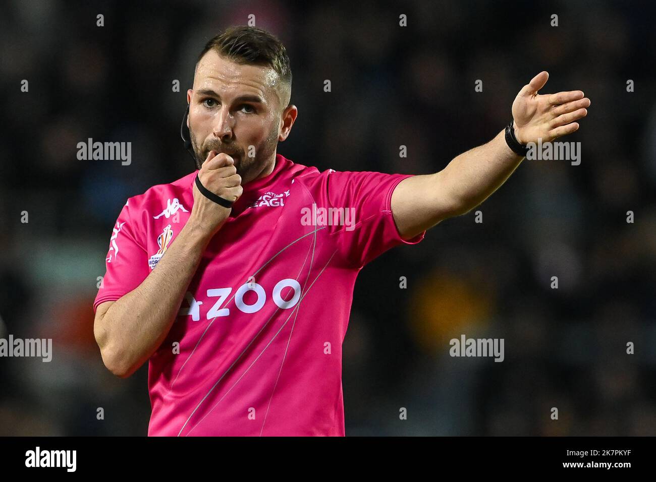 St Helens, UK. 18 October, 2022. referee Liam Moore during the Rugby ...