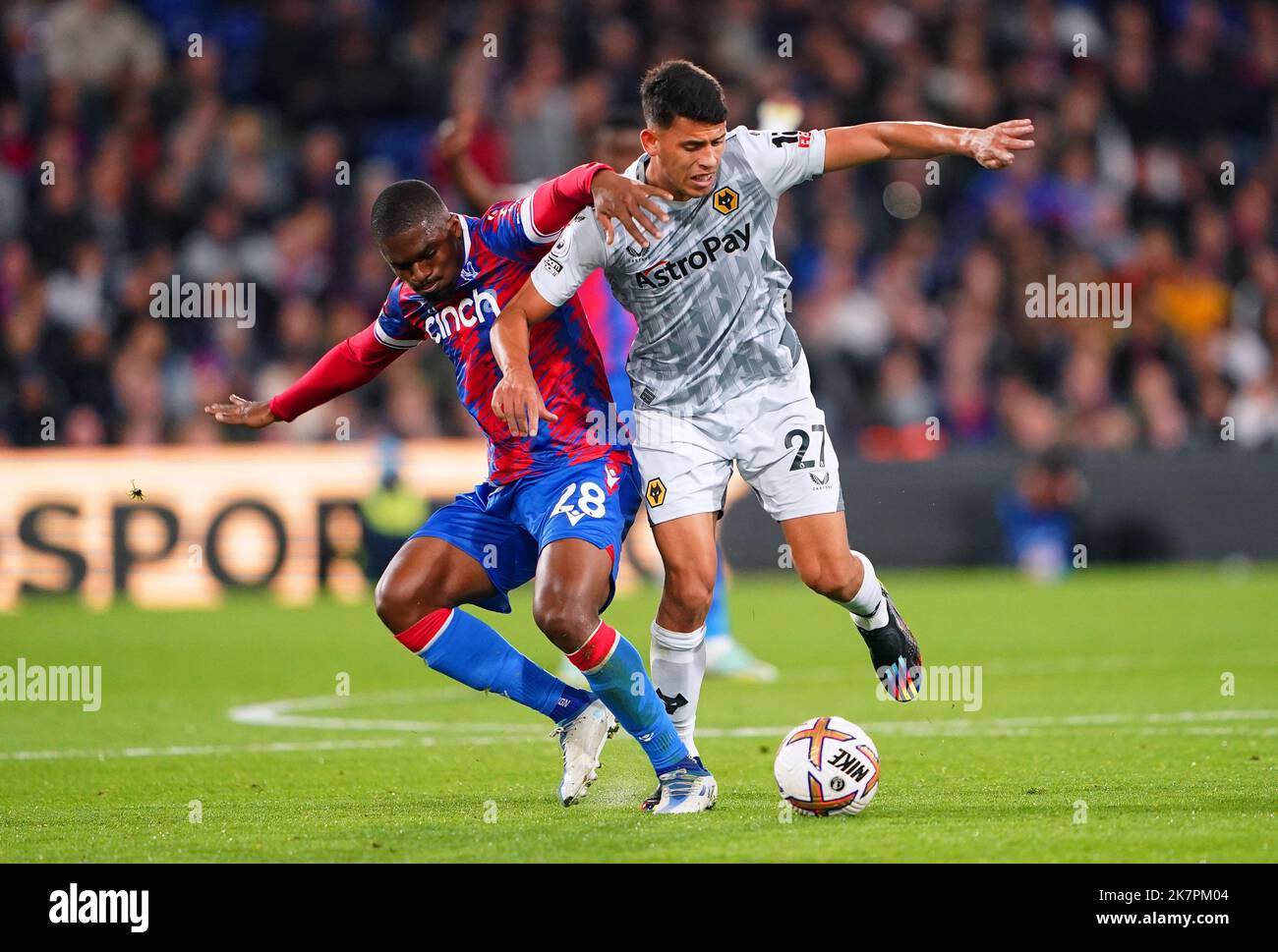 Crystal Palace's Cheick Doucoure (left) and Wolverhampton Wanderers' Matheus Nunes battle for the ball during the Premier League match at Selhurst Park, London. Picture date: Tuesday October 18, 2022. Stock Photo