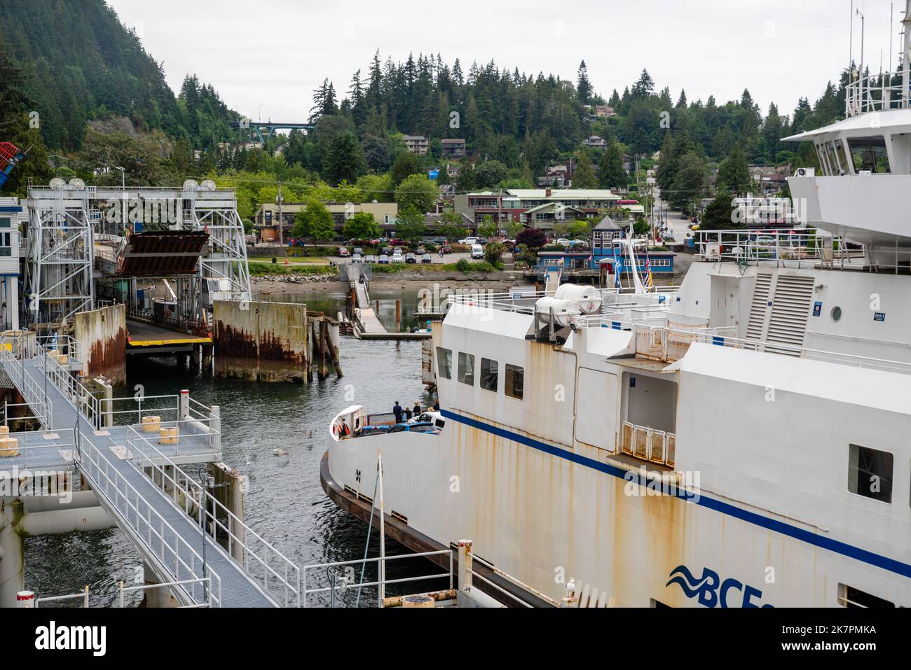 A ferry, the Queen of Capilano, enters Horseshoe Bay Ferry Terminal